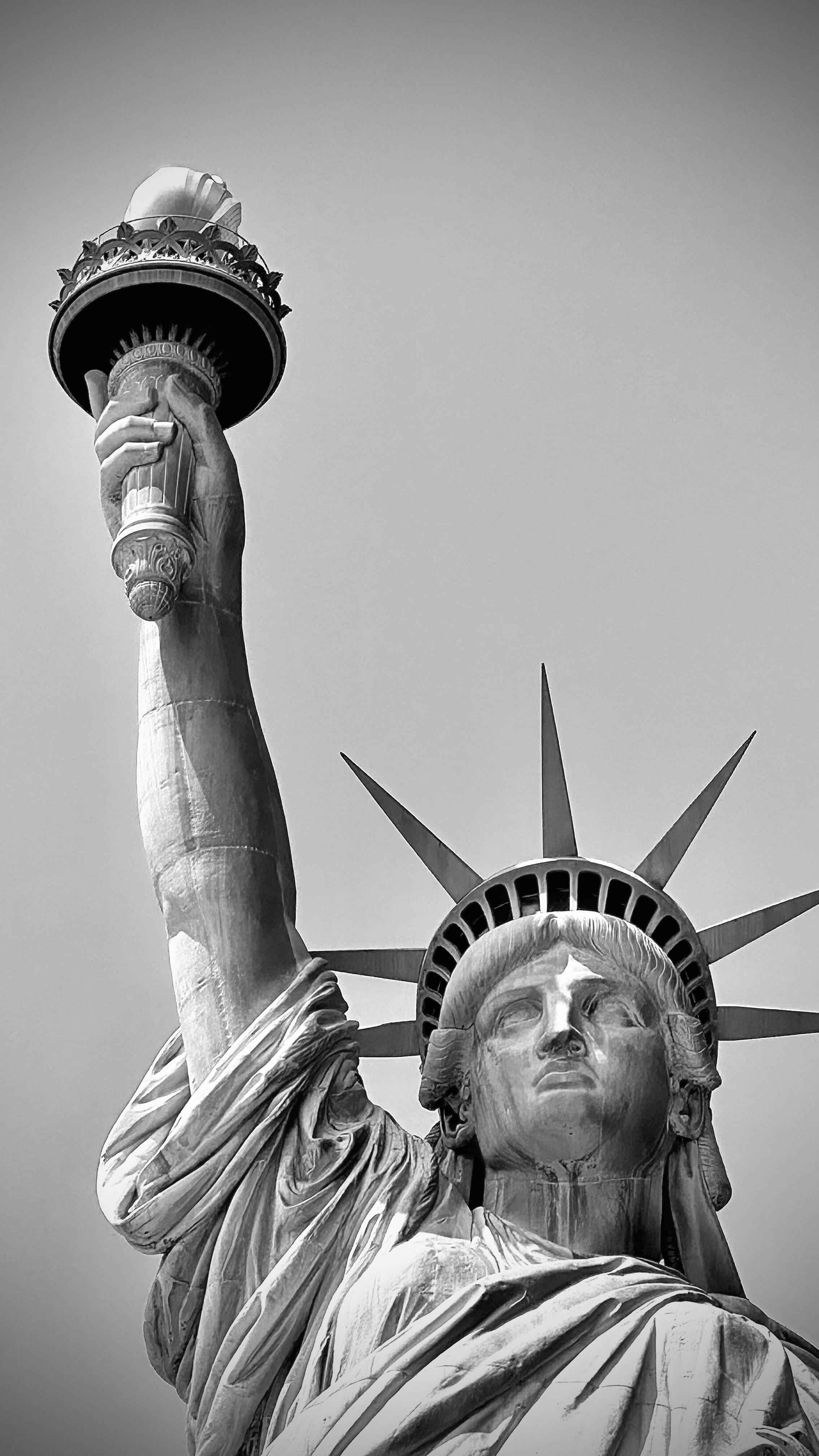 The statue of liberty holding a torch high