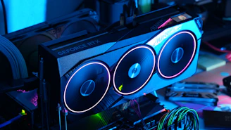 A high-performance graphics card with three fans.