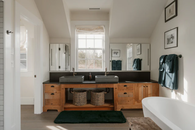 Timber vanity and basin — illustrative stock photograph