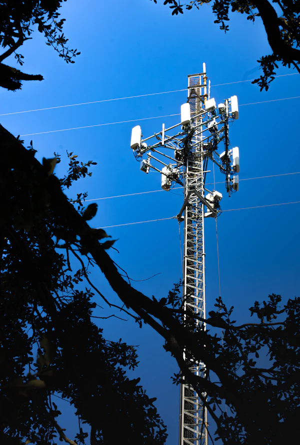 Cell Tower Against Clear Blue Sky
