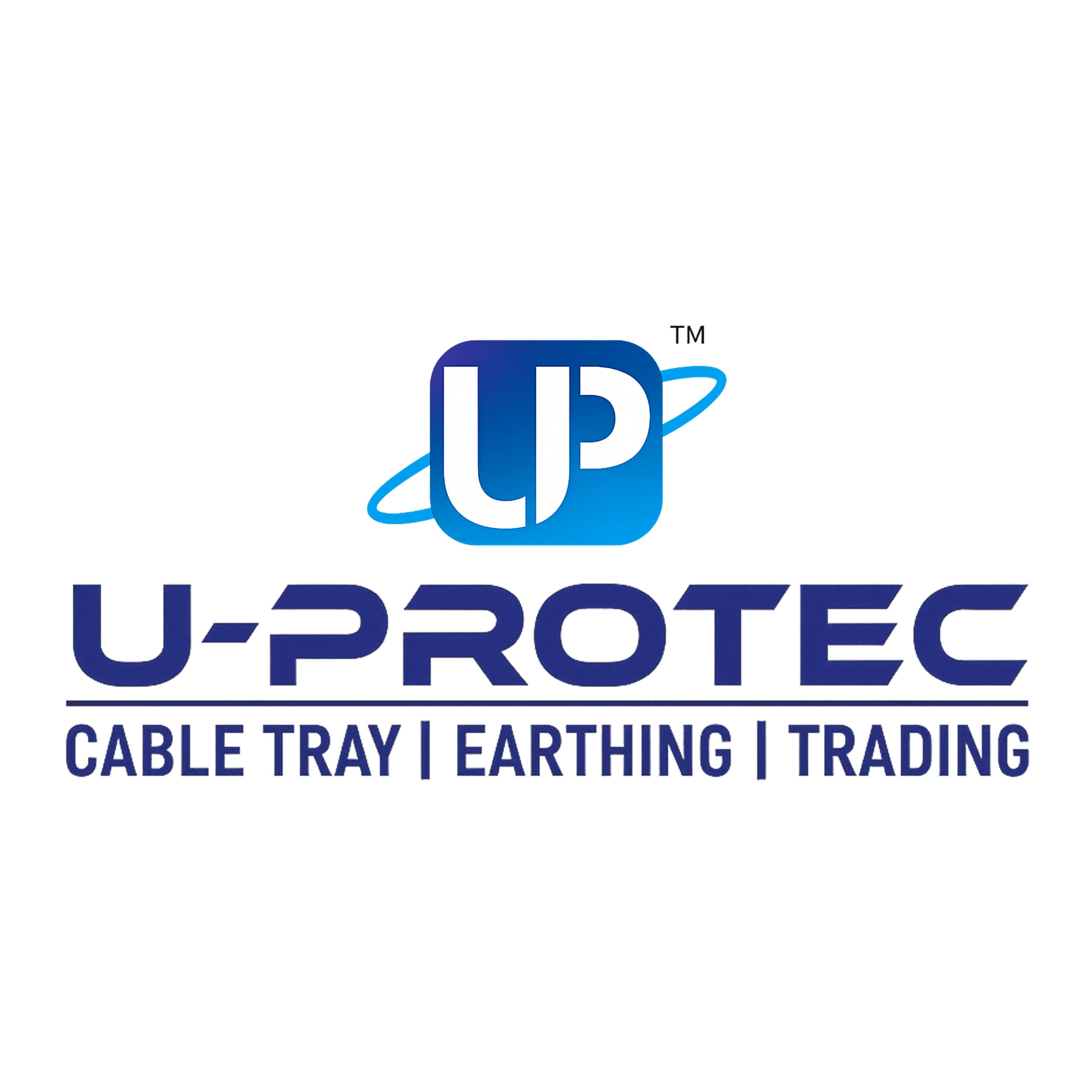 Logo U-protec avec mise à la terre sur plateau de câble texte