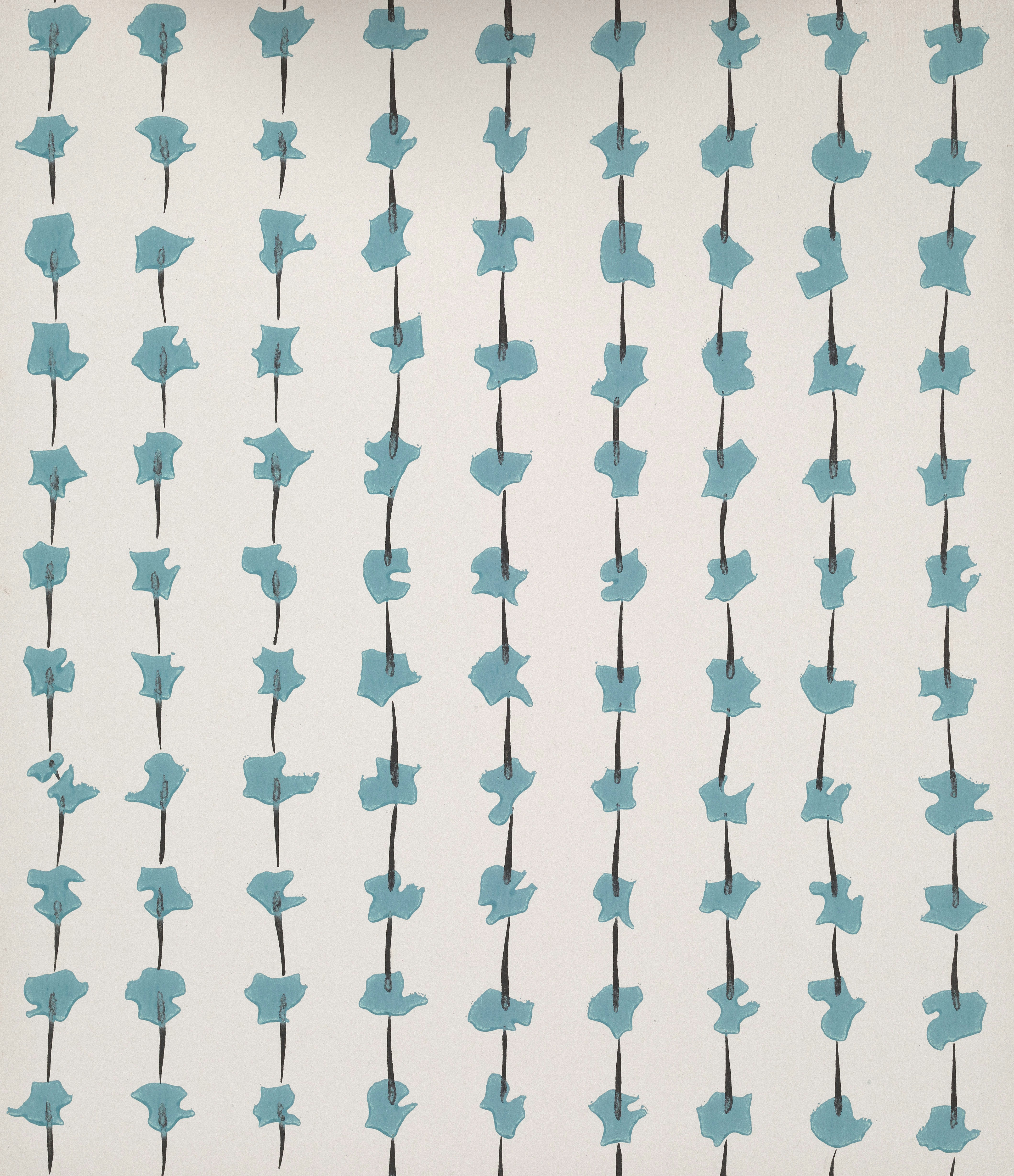 Abstract pattern of blue shapes on vertical lines