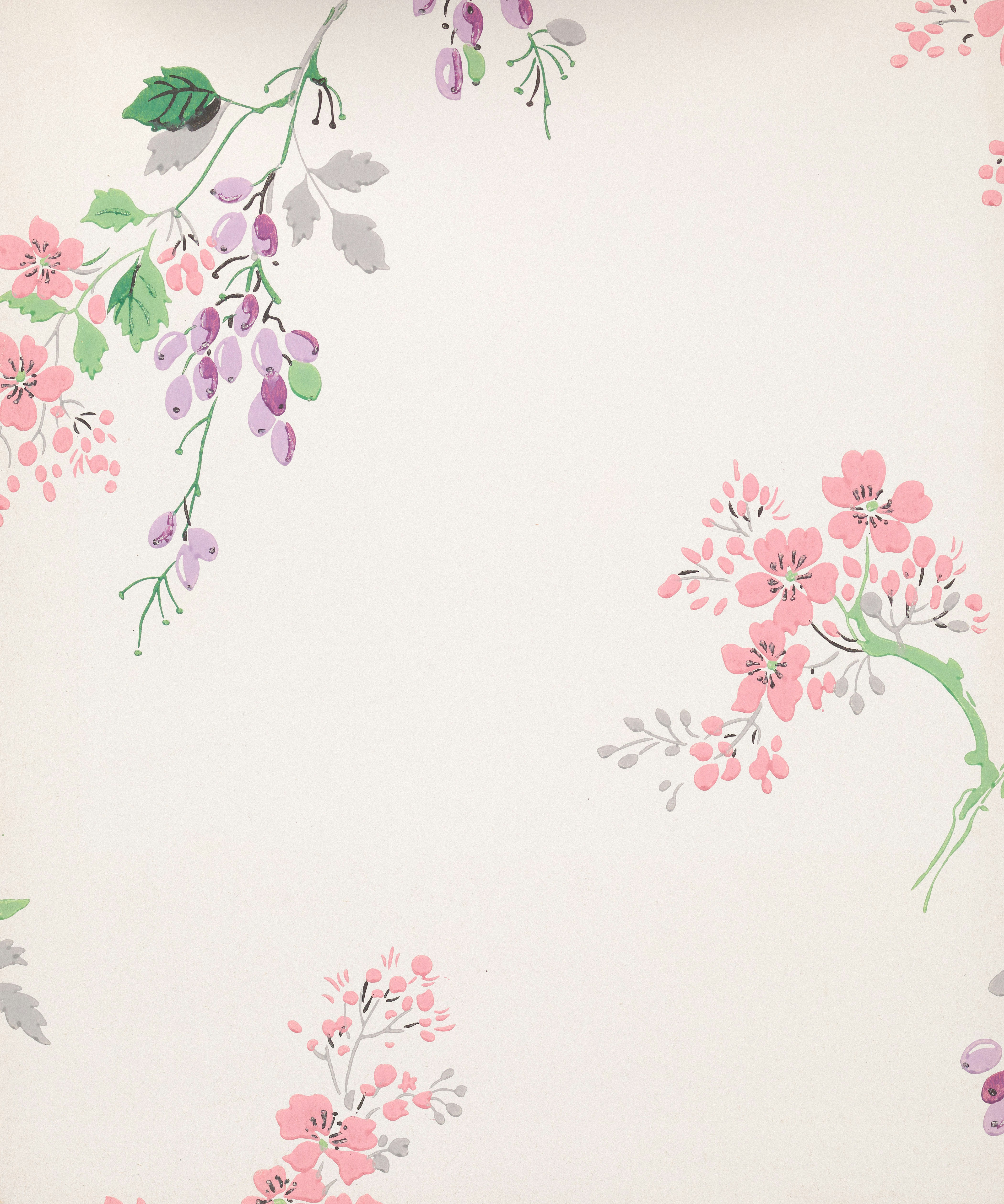 Delicate pink and purple flowers on a white background