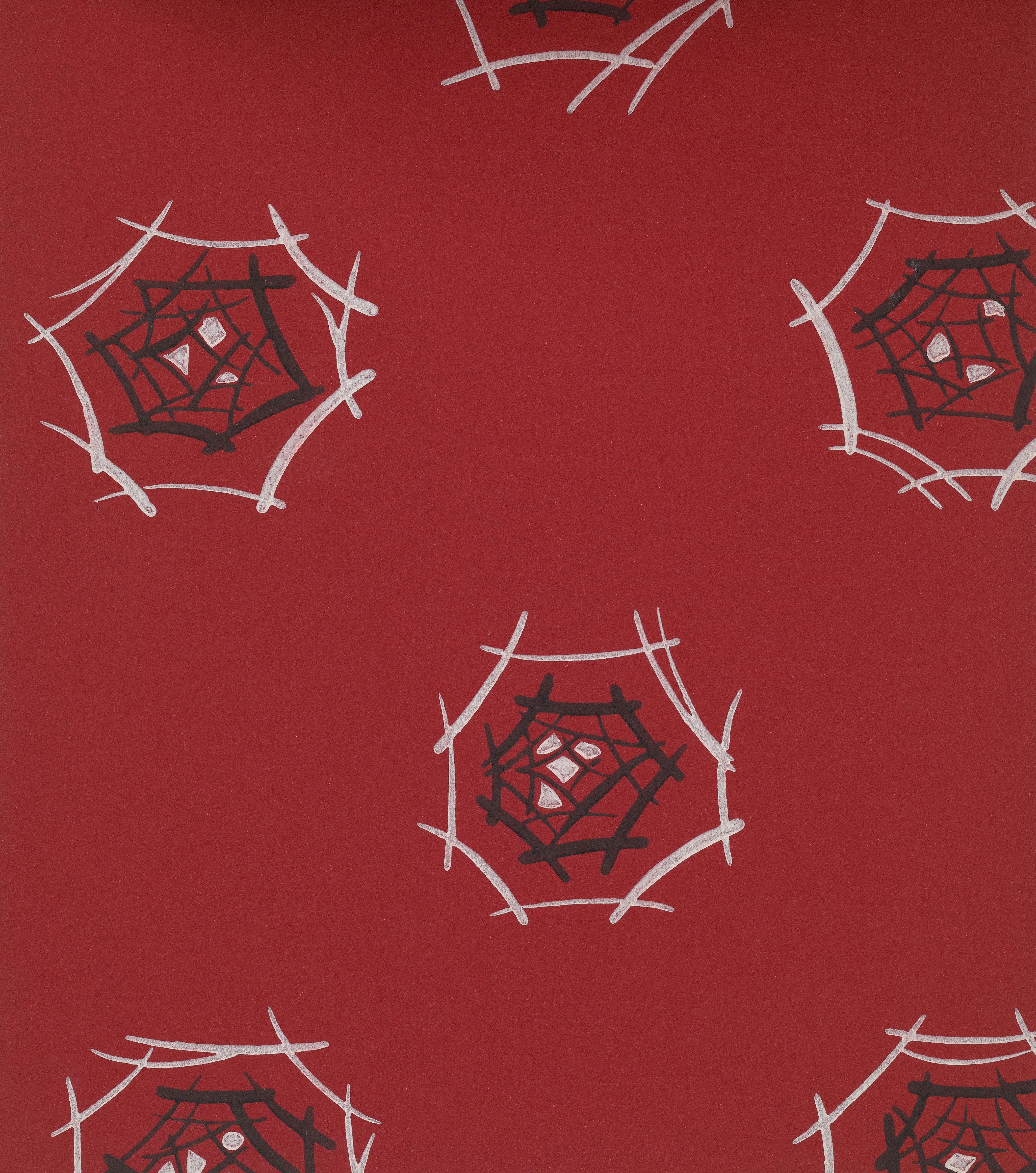 Sfondo rosso con motivi a ragnatela bianchi e neri