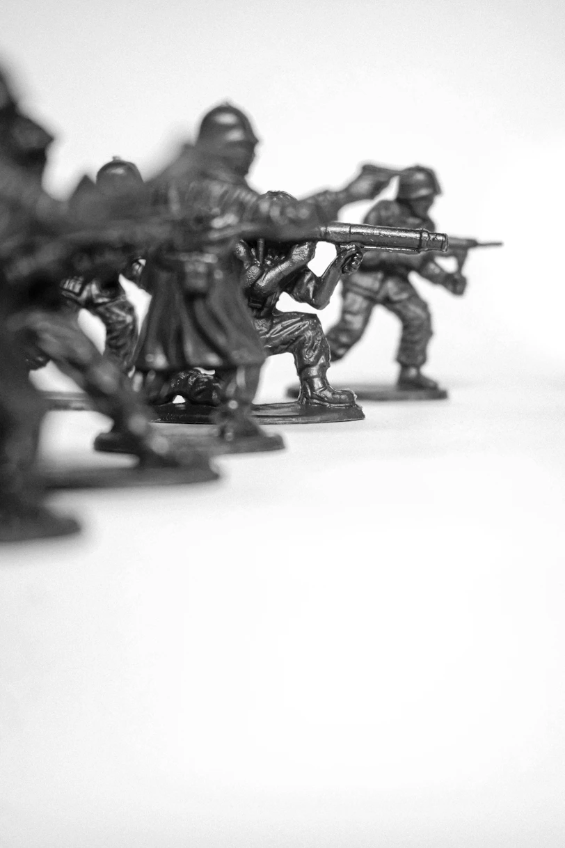 A line of toy soldiers in formation