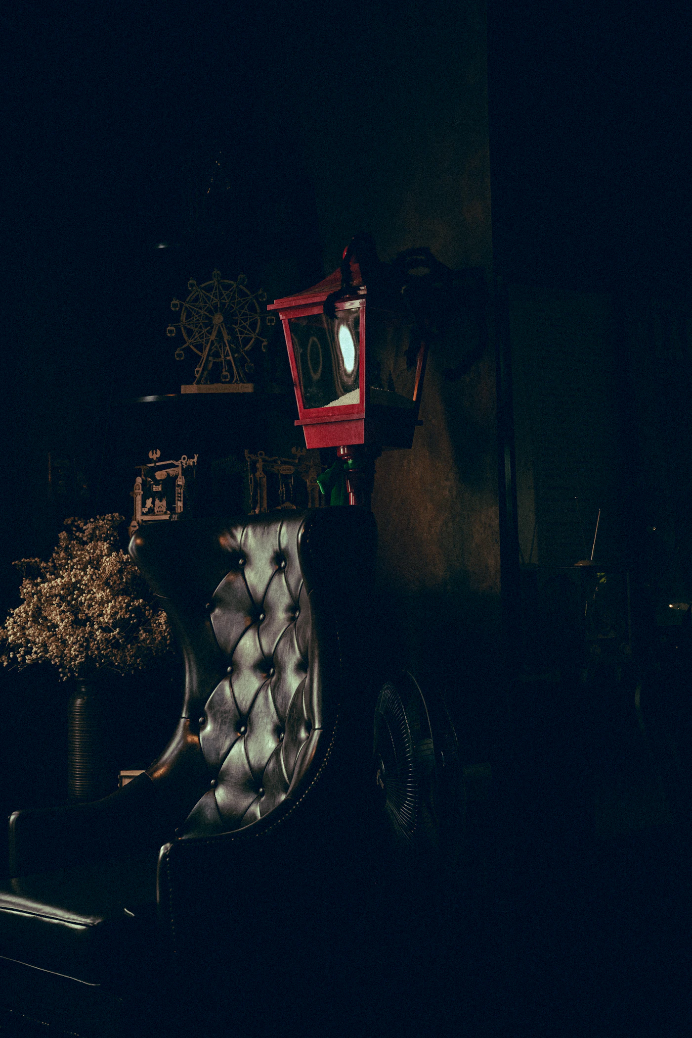 Ornate armchair + lamp