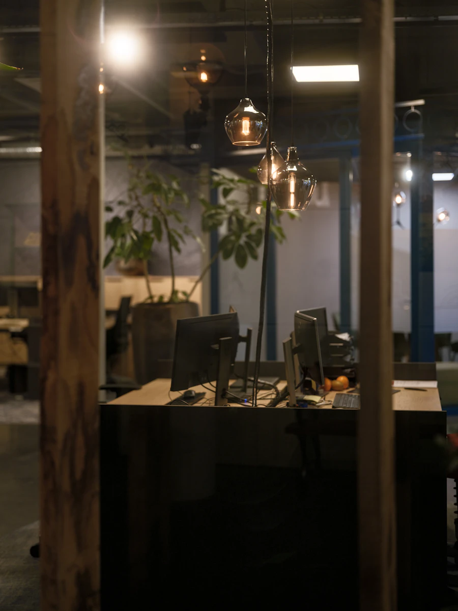 Office space with LED panel ceiling