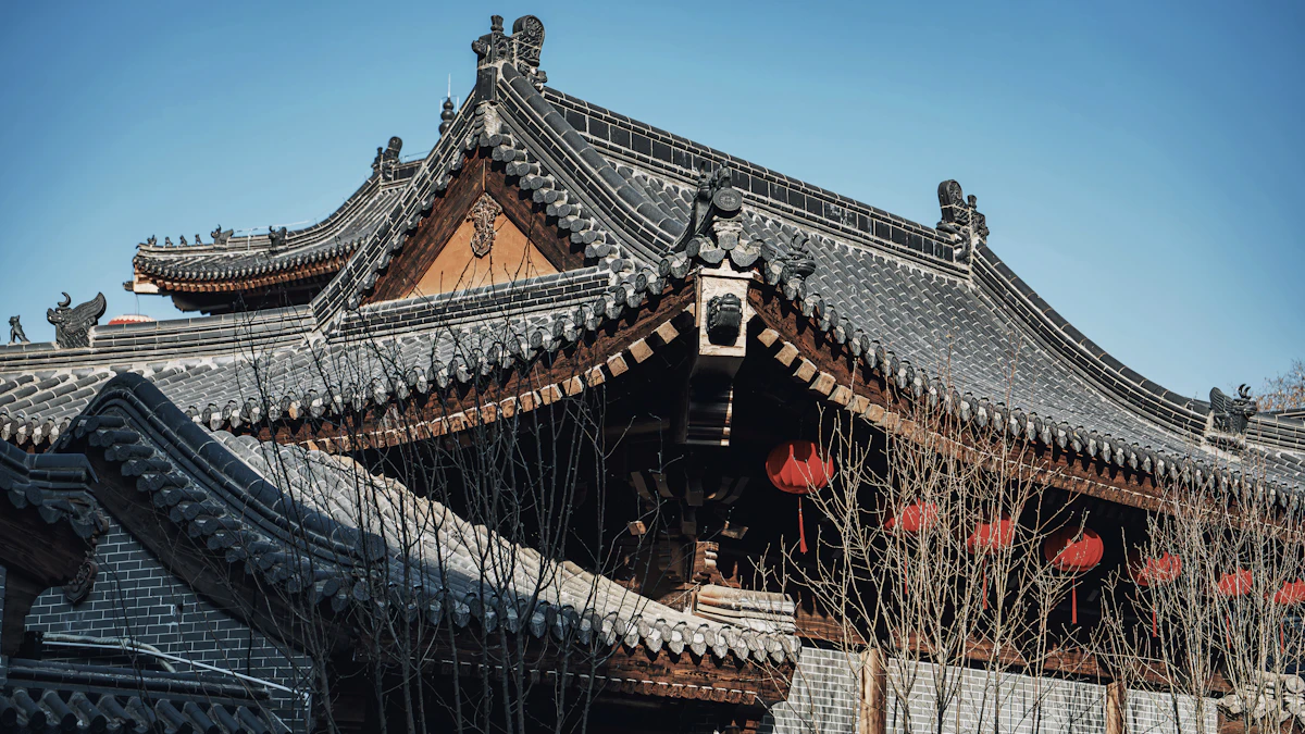 Traditional Chinese architecture with red lanterns