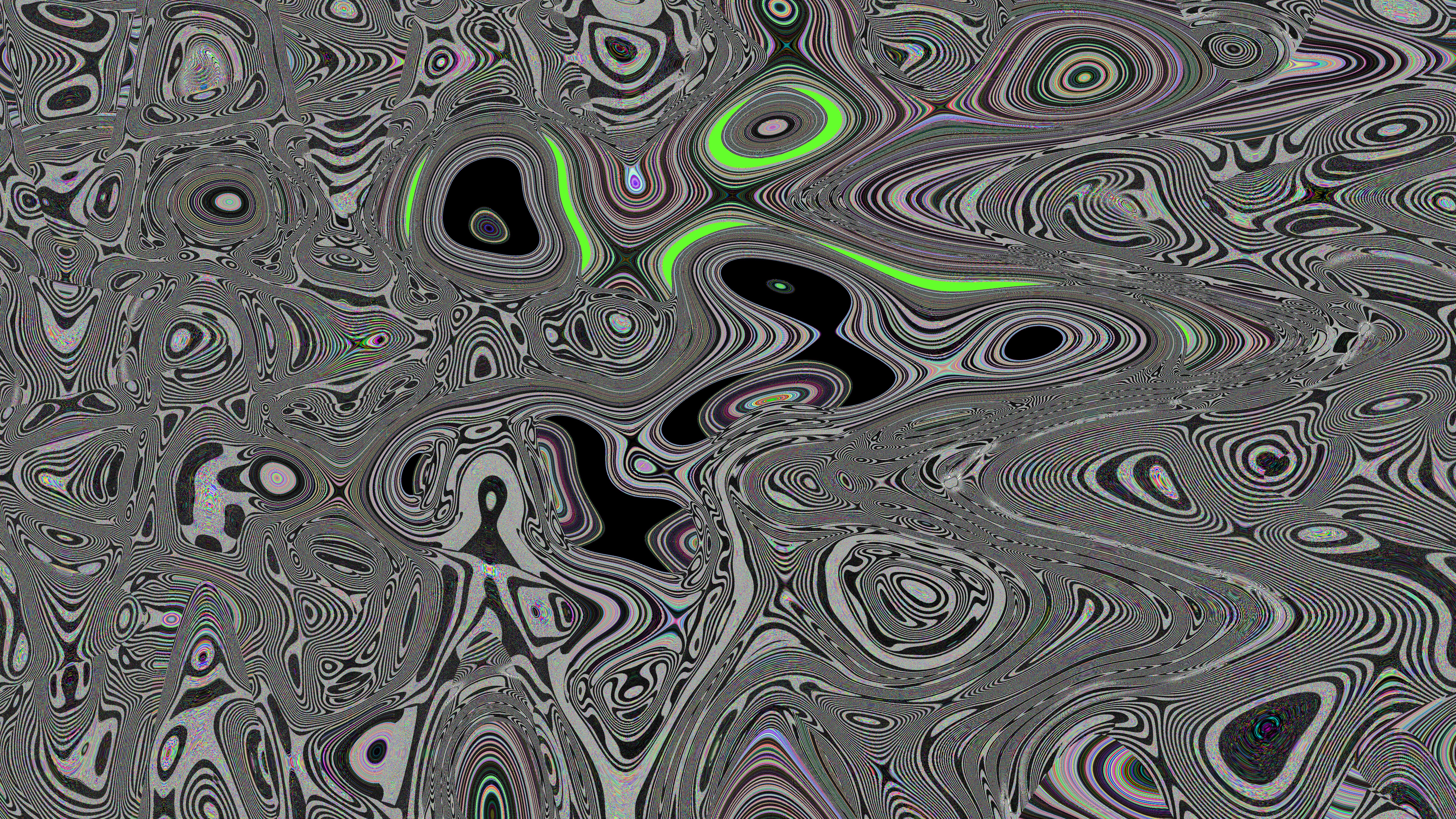 Abstract grayscale and neon green swirling pattern