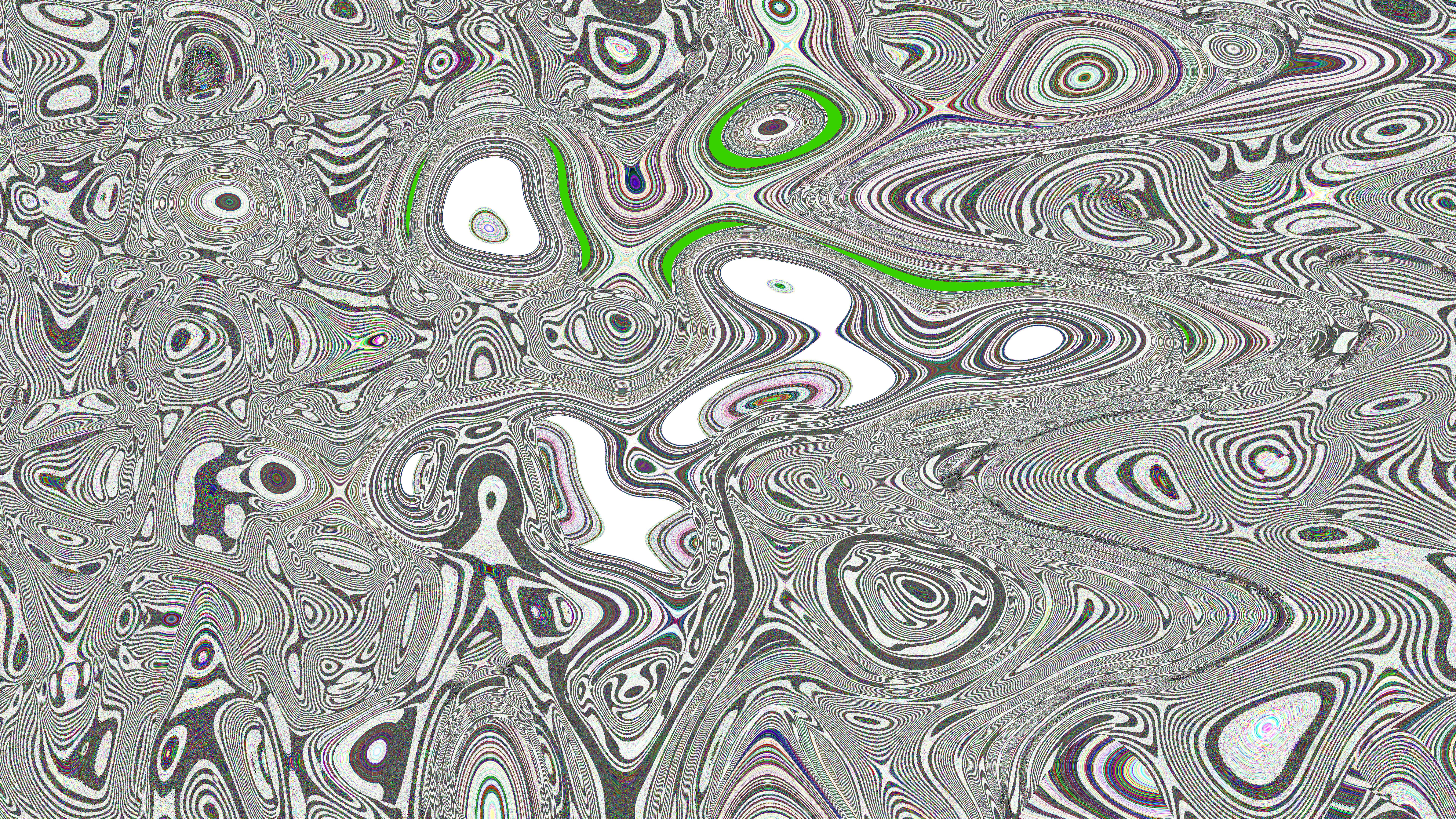 Abstract swirling gray and white patterns with green accents