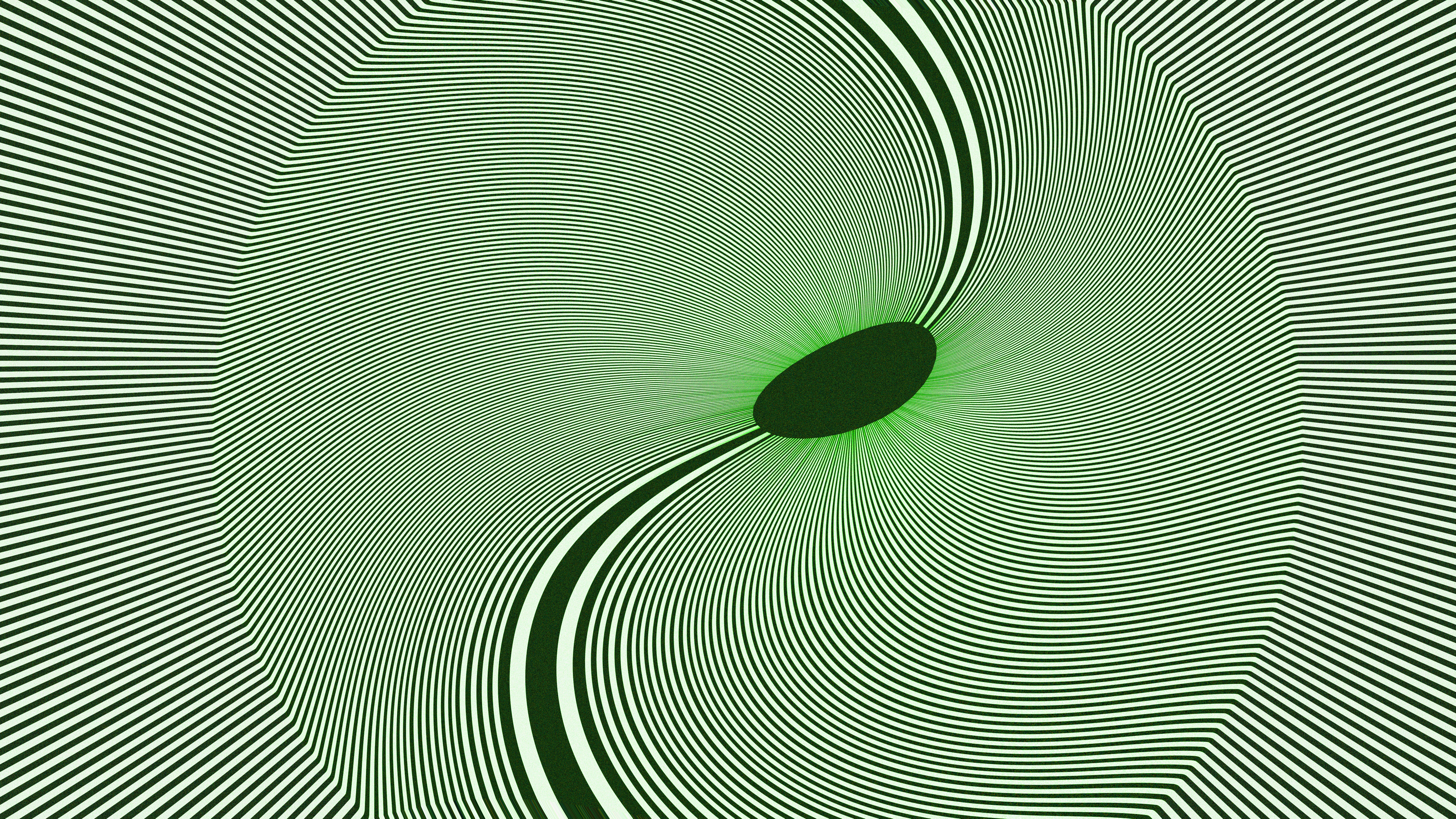 Abstract green and black swirling pattern with glowing center