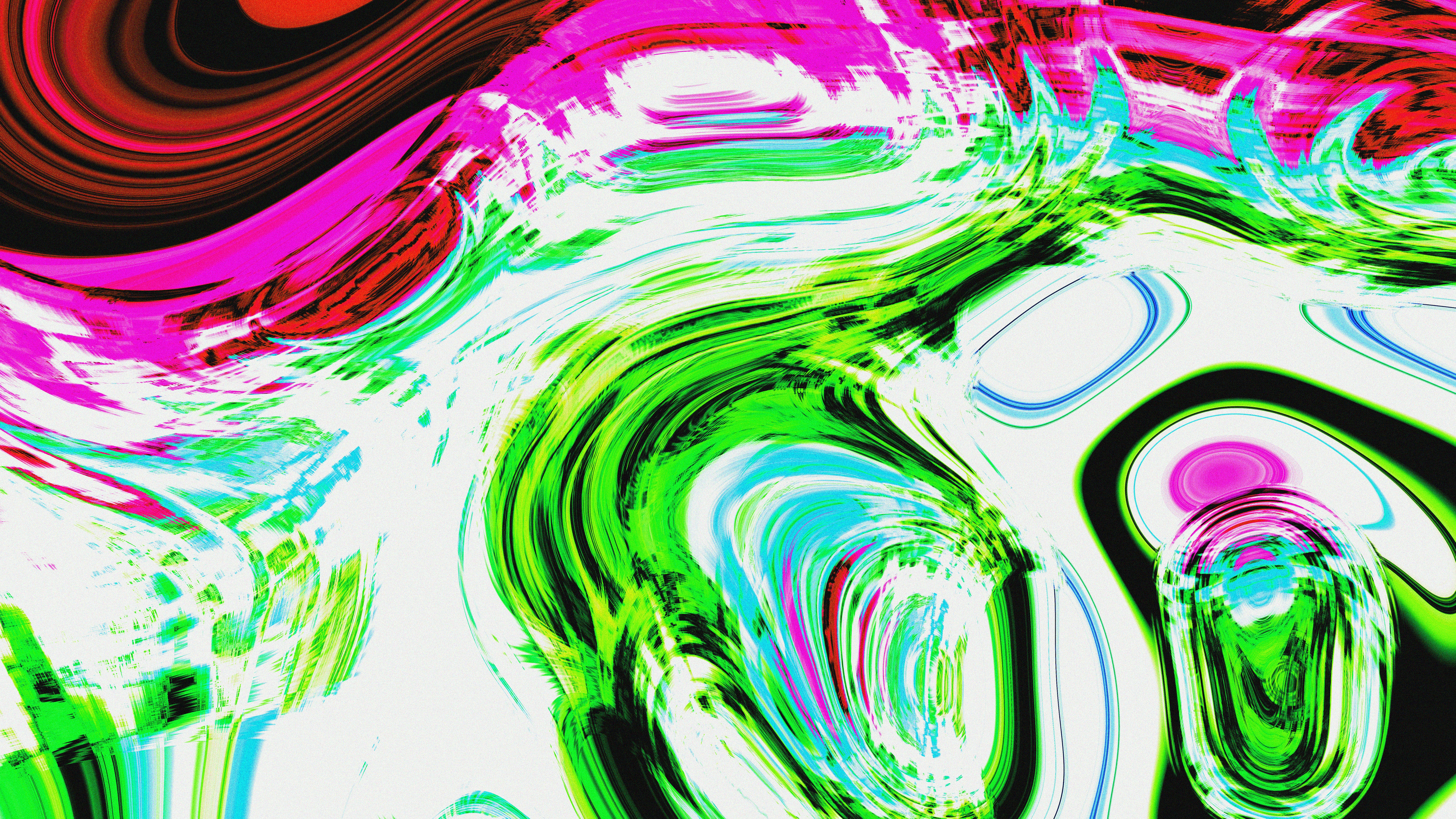 Abstract colorful swirls of pink, green, and red