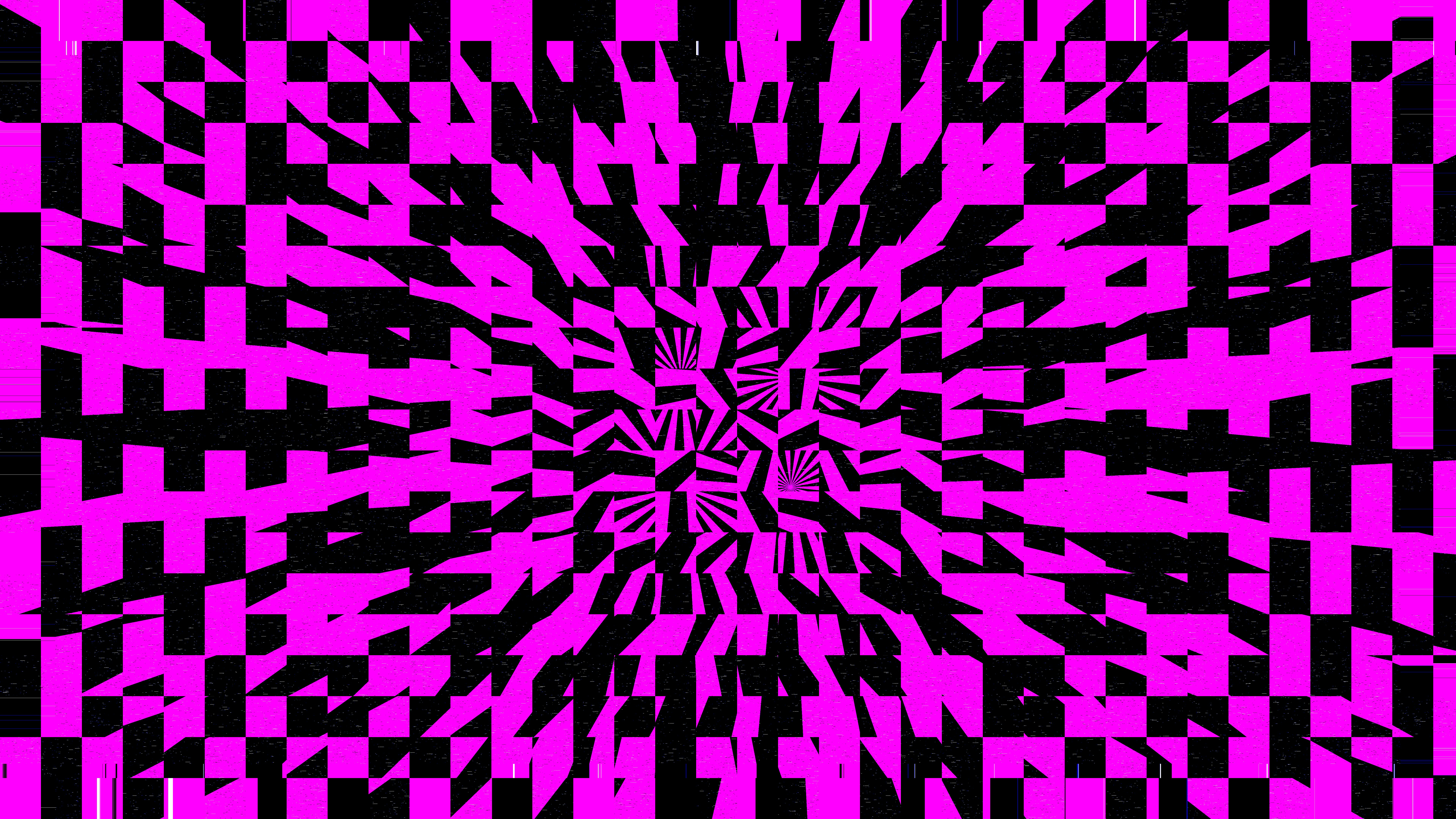 Abstract pink and black checkerboard pattern with radial distortion