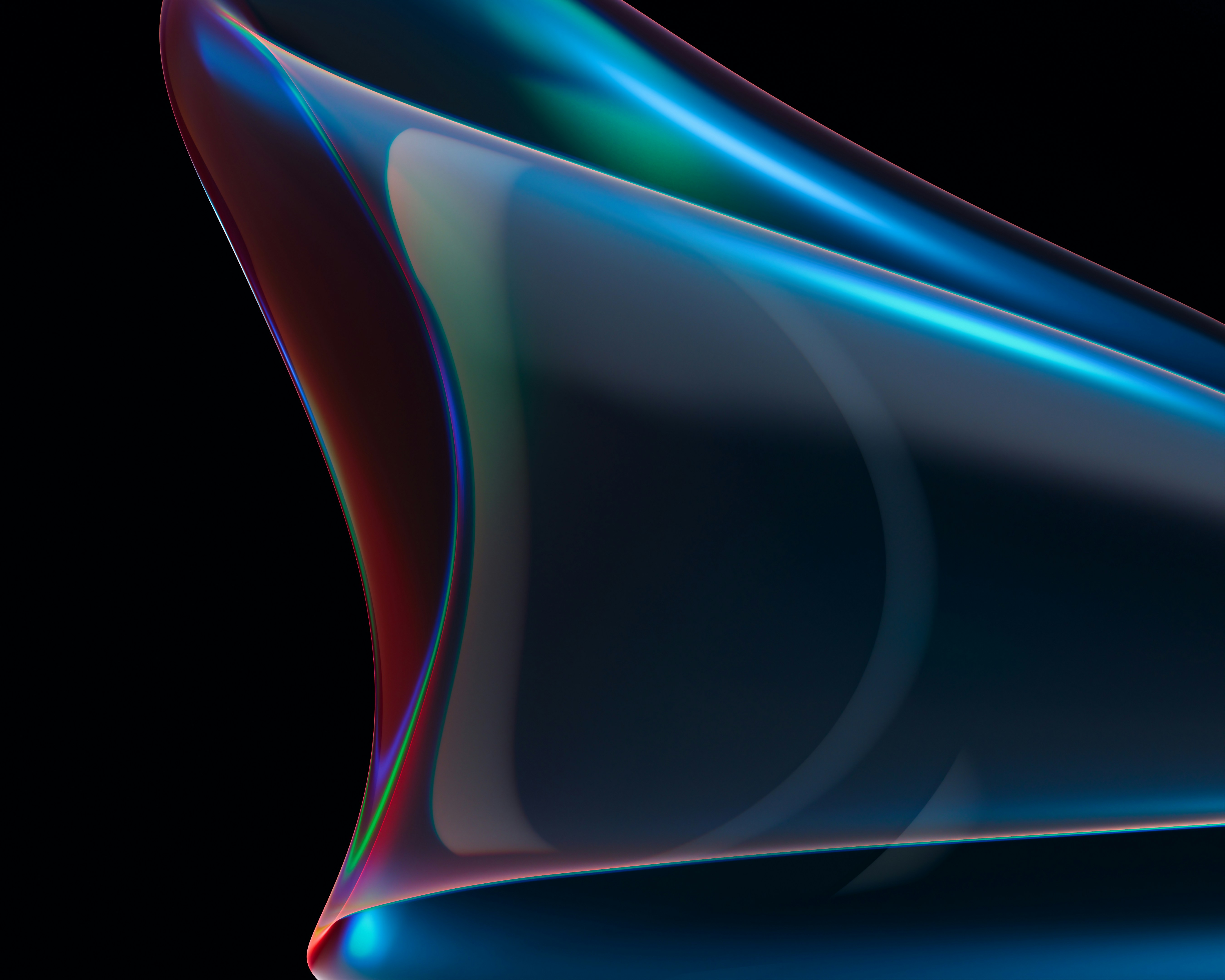 Abstract blue and red translucent shapes on black background