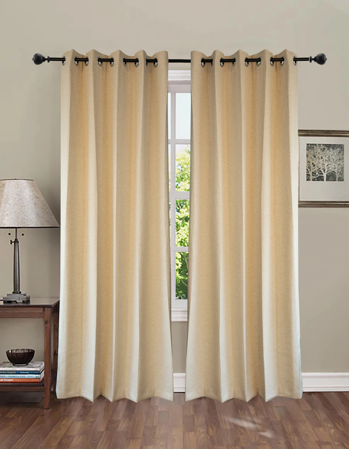 Rideaux sur mesure en tissu crème tombant du plafond au plancher
