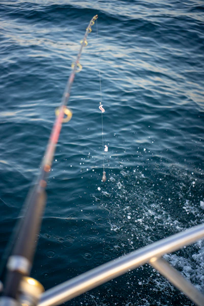 Fishing rod over ocean water