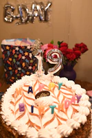 Birthday cake with "19" candles and decorations