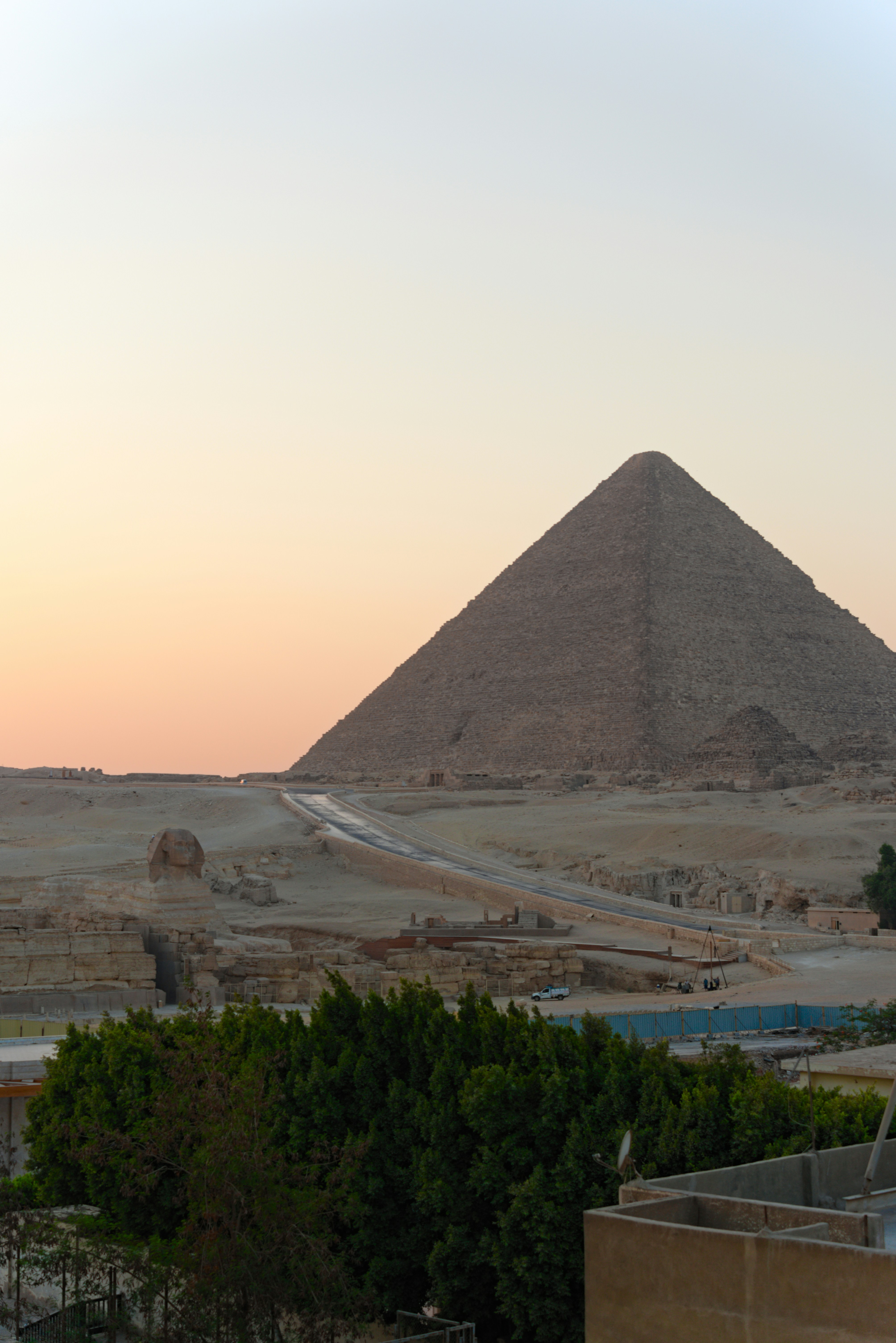 Great pyramid of giza and sphinx at sunset