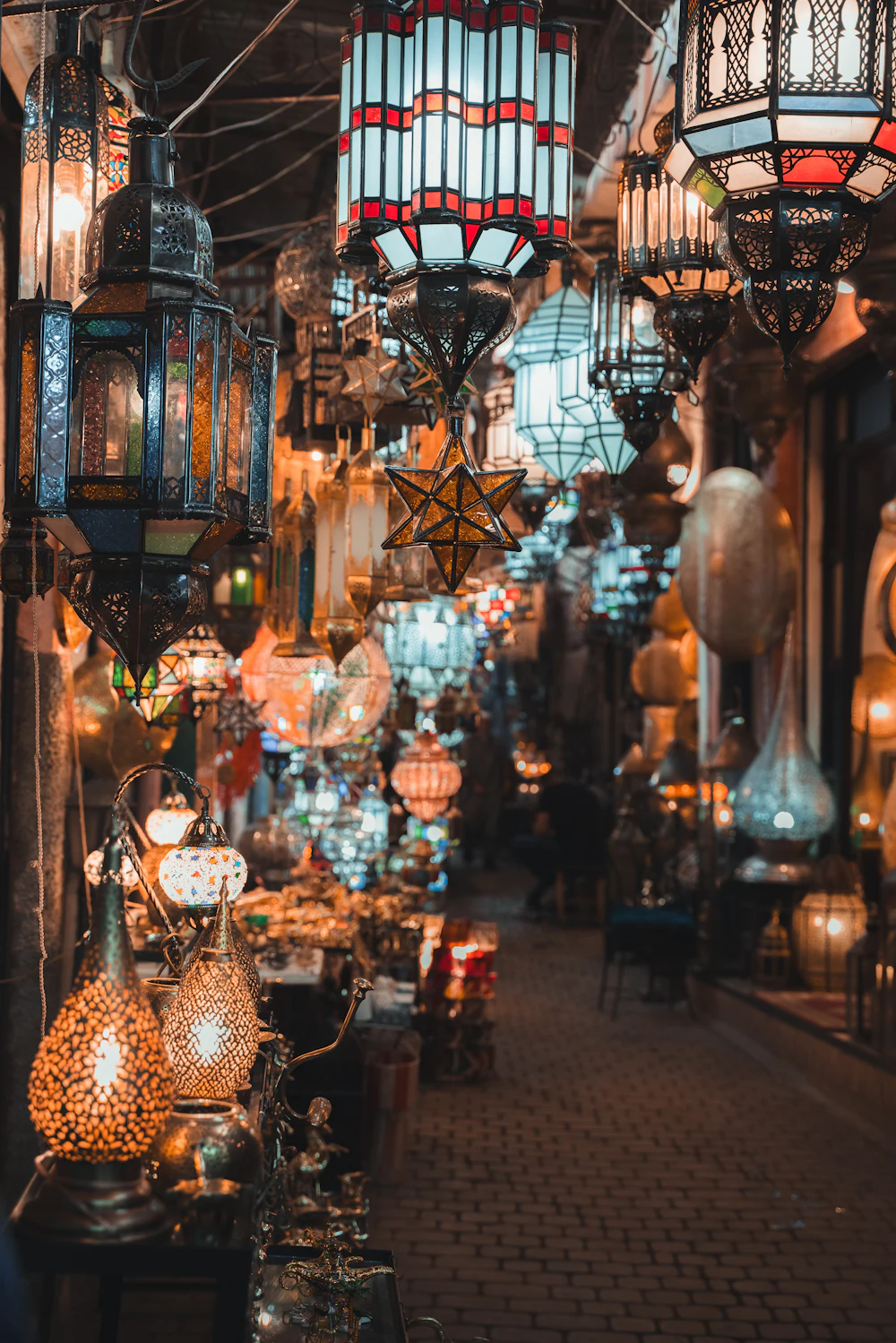 Ornate lanterns in a night market