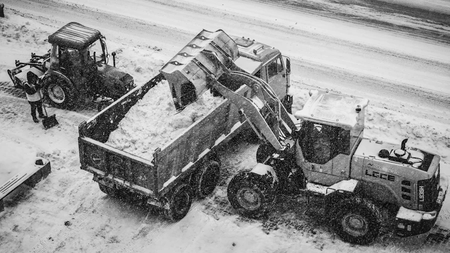 Commercial snow removal equipment clearing a road