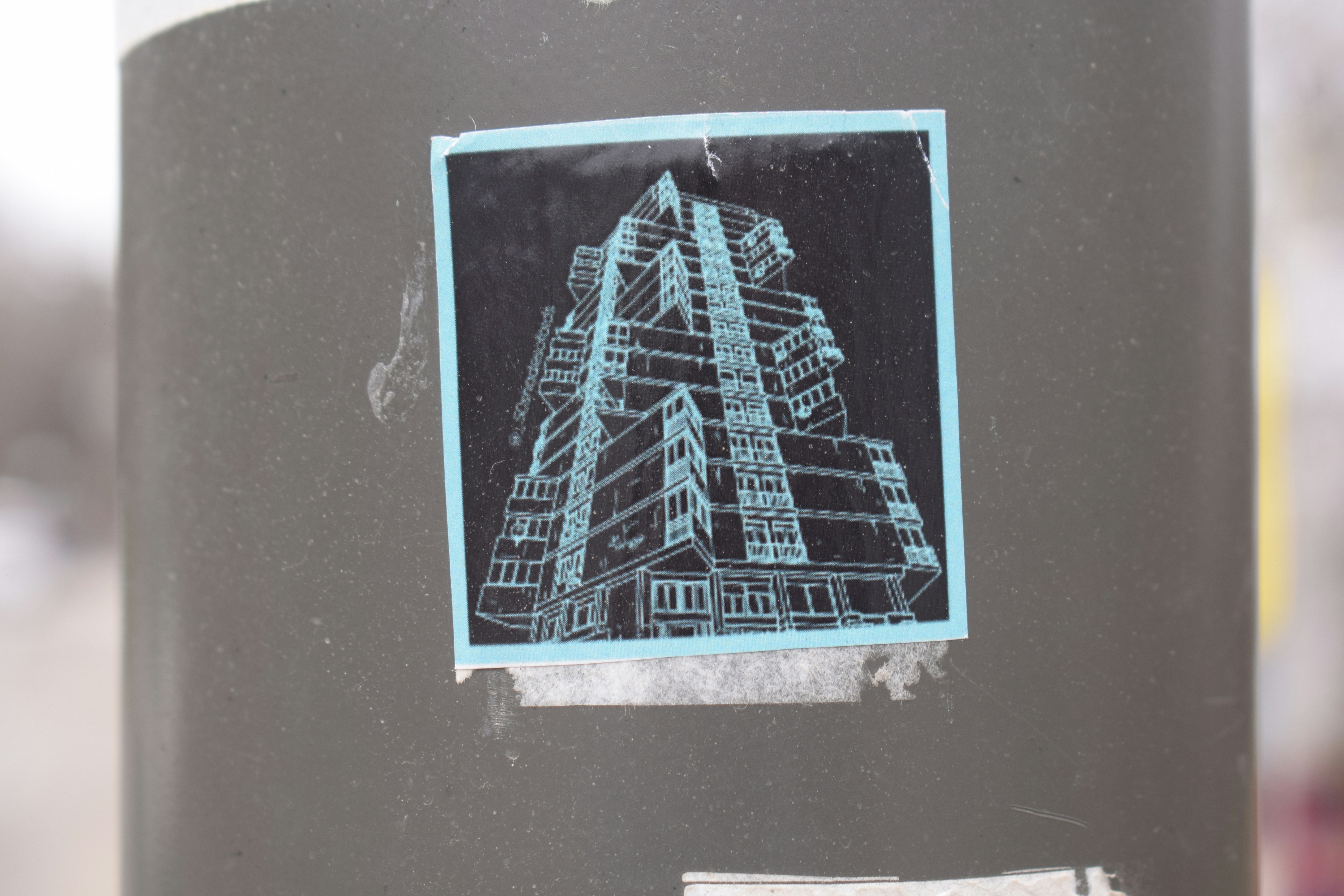 Blueprint style drawing of a tall building