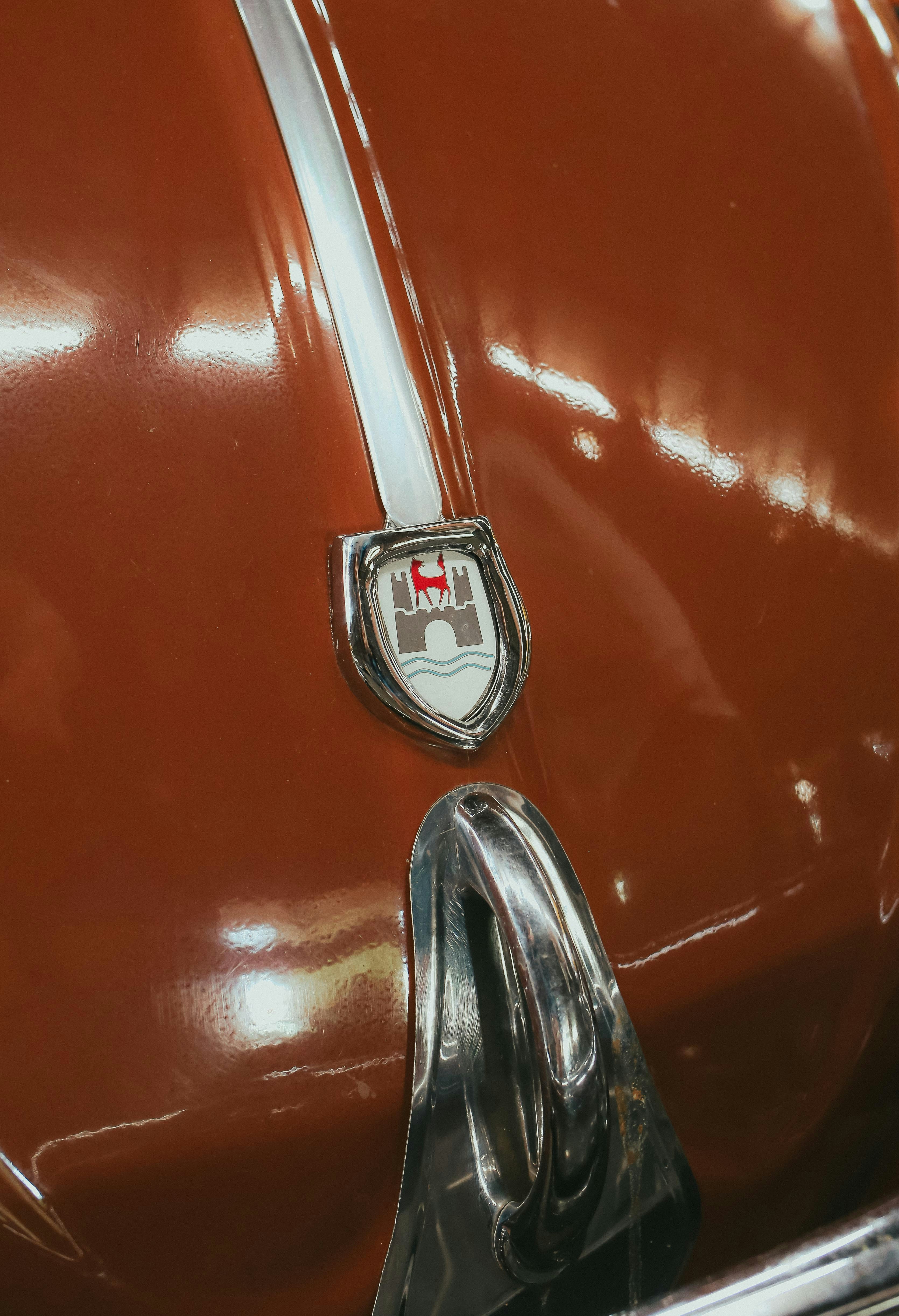 Close-up of a vintage car emblem