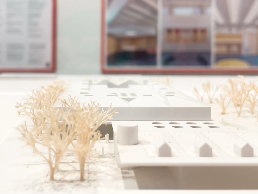Architectural model with miniature trees