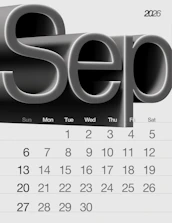 September 2026 calendar with 3D text