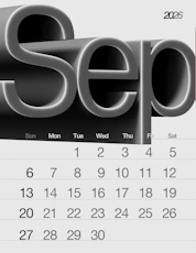 September 2026 calendar with 3D text