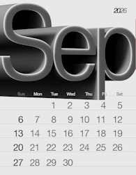 September 2026 calendar with 3D text