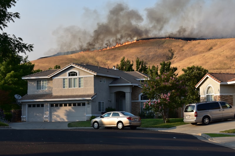 Wildfire burns a dry hillside near suburban homes