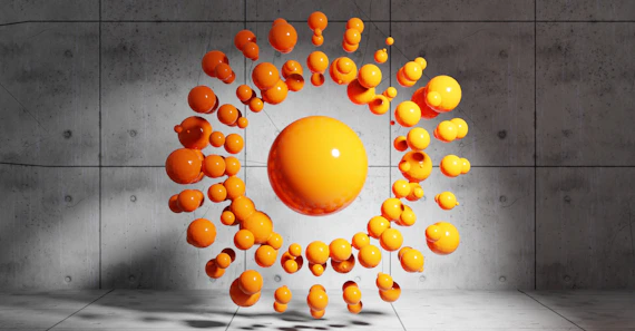 Abstract orange spheres arranged in a circular pattern