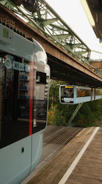 Two suspended trains on a railway track