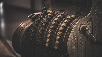Antique cash register with ornate details