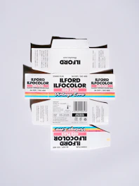Ilford ilfocolor 400 plus film boxes stacked