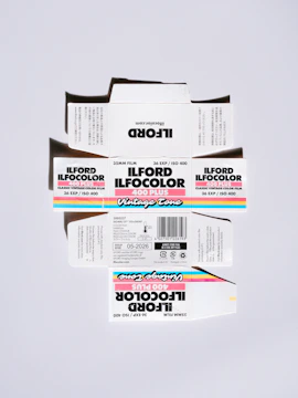 Ilford ilfocolor 400 plus film boxes stacked