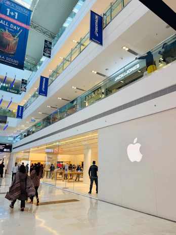 Apple store entrance in a modern shopping mall