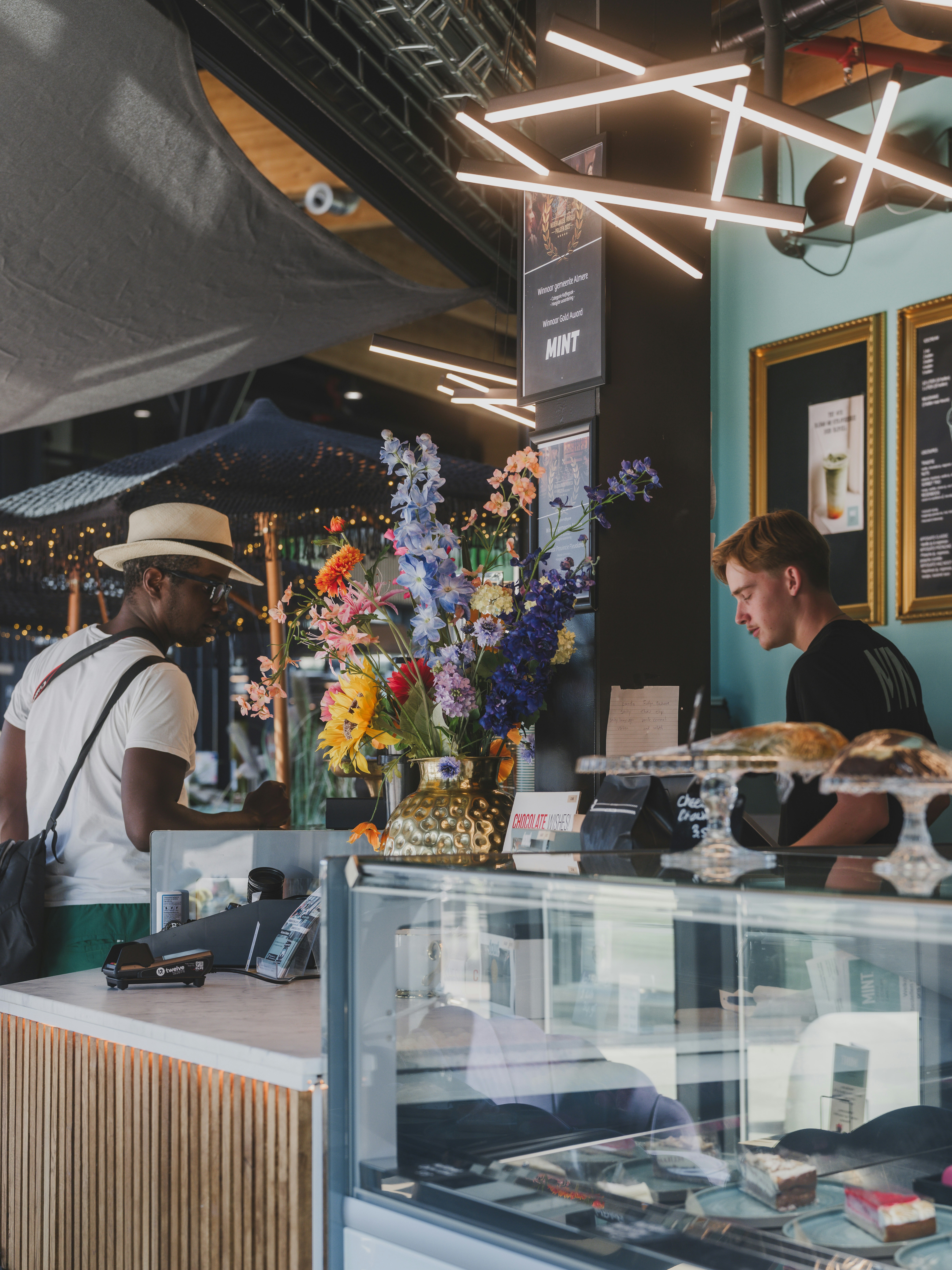 Refrigeration units and display cases in a coffee shop