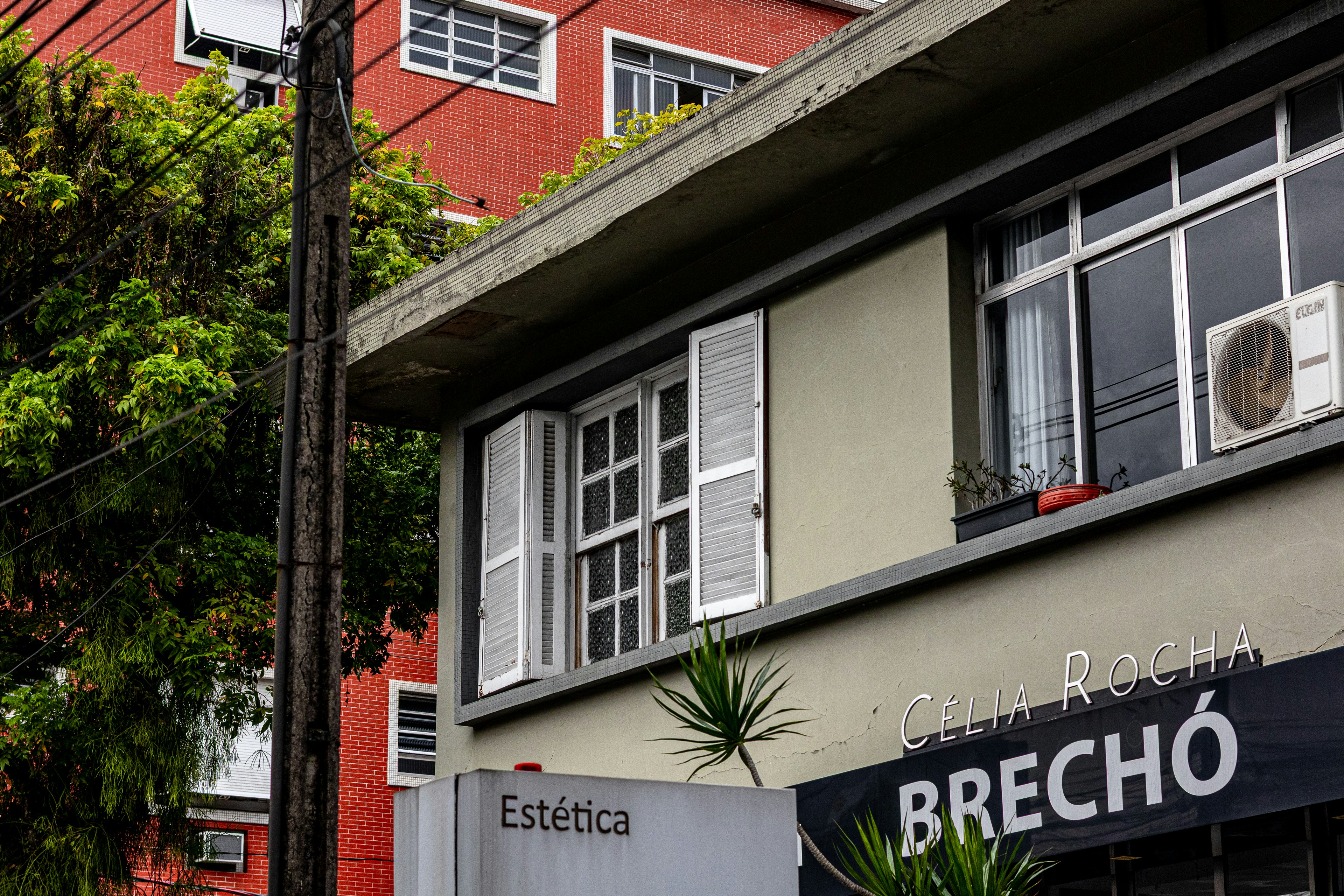 Building facade with windows and signage
