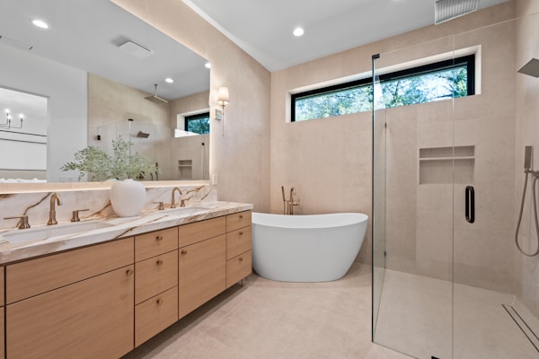 Modern bathroom plumbing work by Mountain Island Plumbing