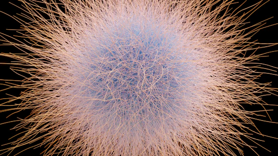 Abstract fuzzy sphere with blue center and golden rays