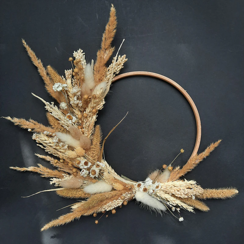 Dried pampas grass and floral wreath