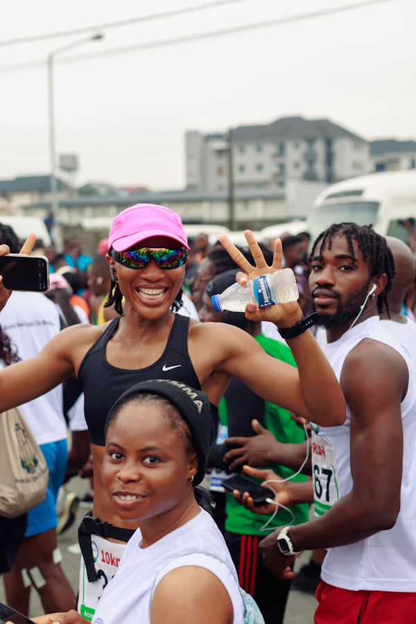 Smiling runners taking a selfie before a race