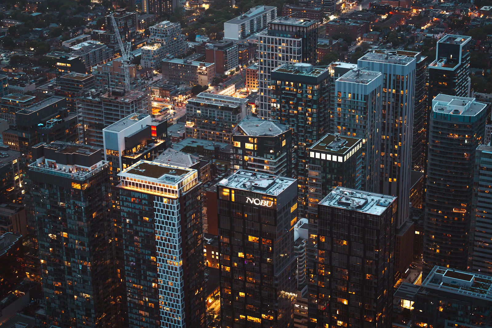City skyline at dusk