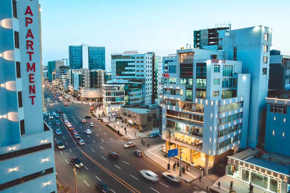City street at dusk in Addis Ababa
