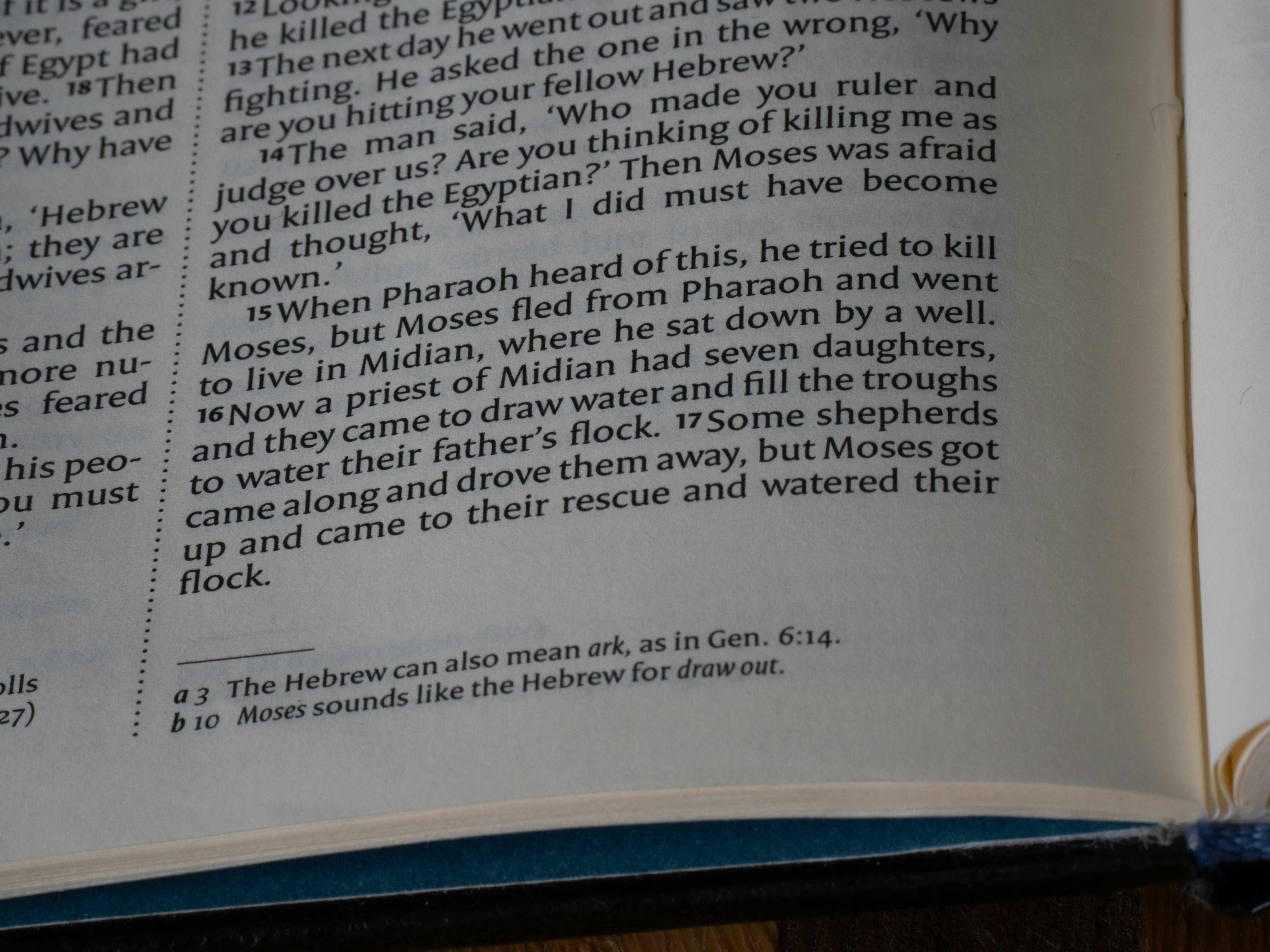 Close-up of text in a book with a blue binding.