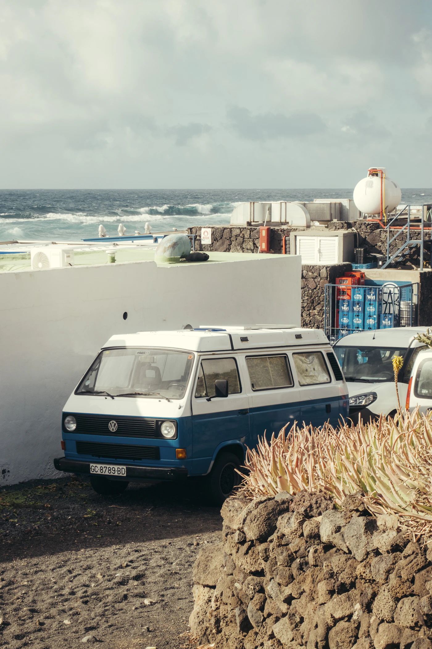 Camper parked at dusk