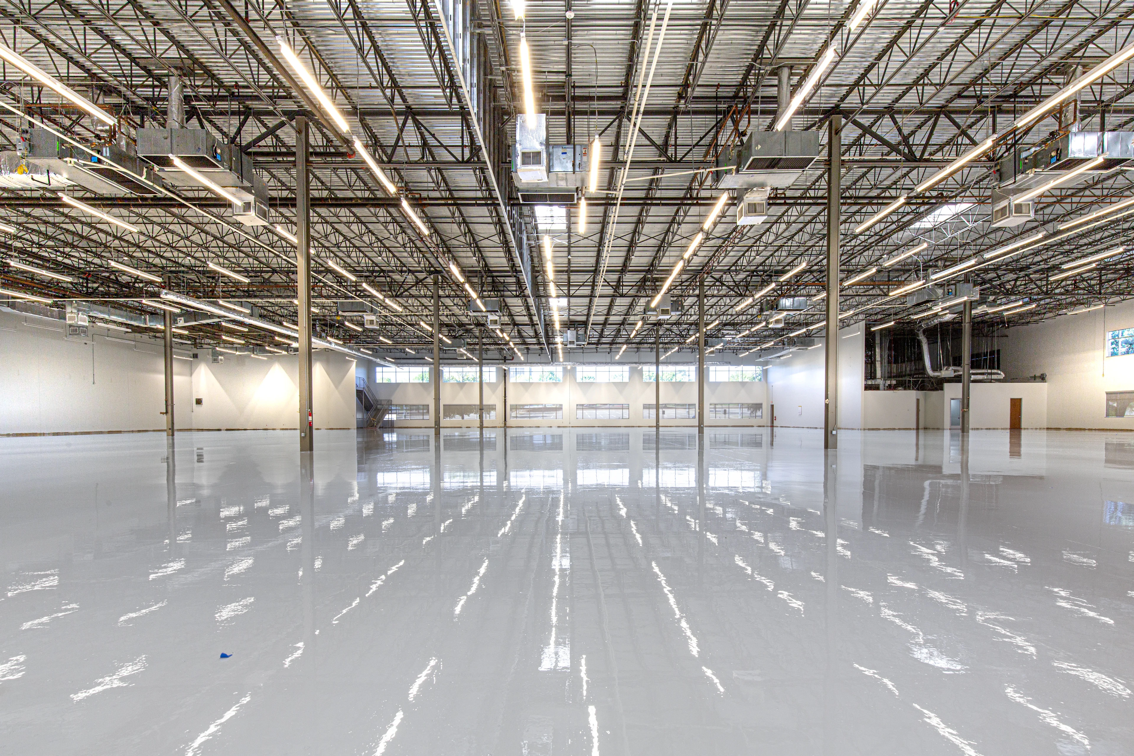 Large shiny tiled floor in a commercial space