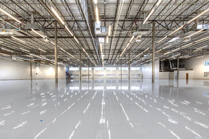 Finished warehouse floor and overhead lighting layout