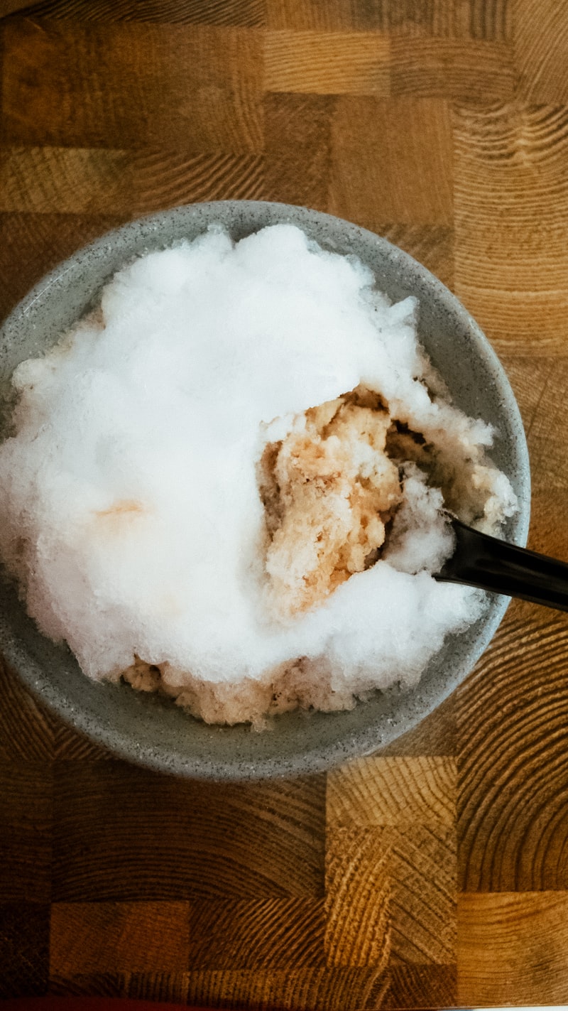 Shaved ice dessert with spoon